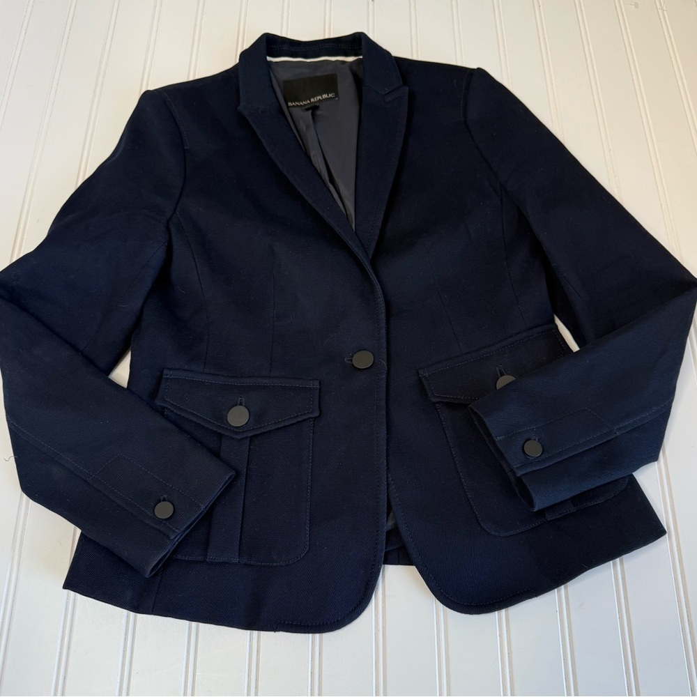 Banana Republic Suit Jacket Blazer Navy Blue 4 Petite Career 1806